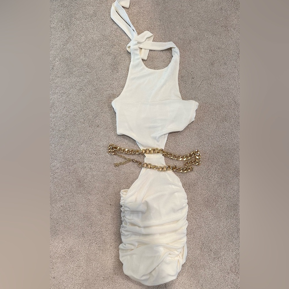 Oh Polly Ivory Dress with Gold Chain Accent